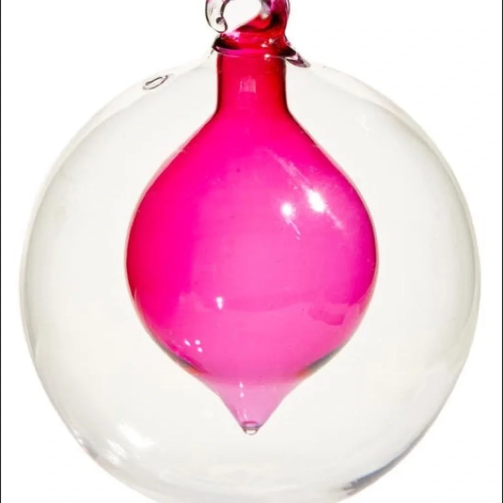 DOUBLE GLASS DIP BALL ORNAMENT IN PINK SHOCK NEW